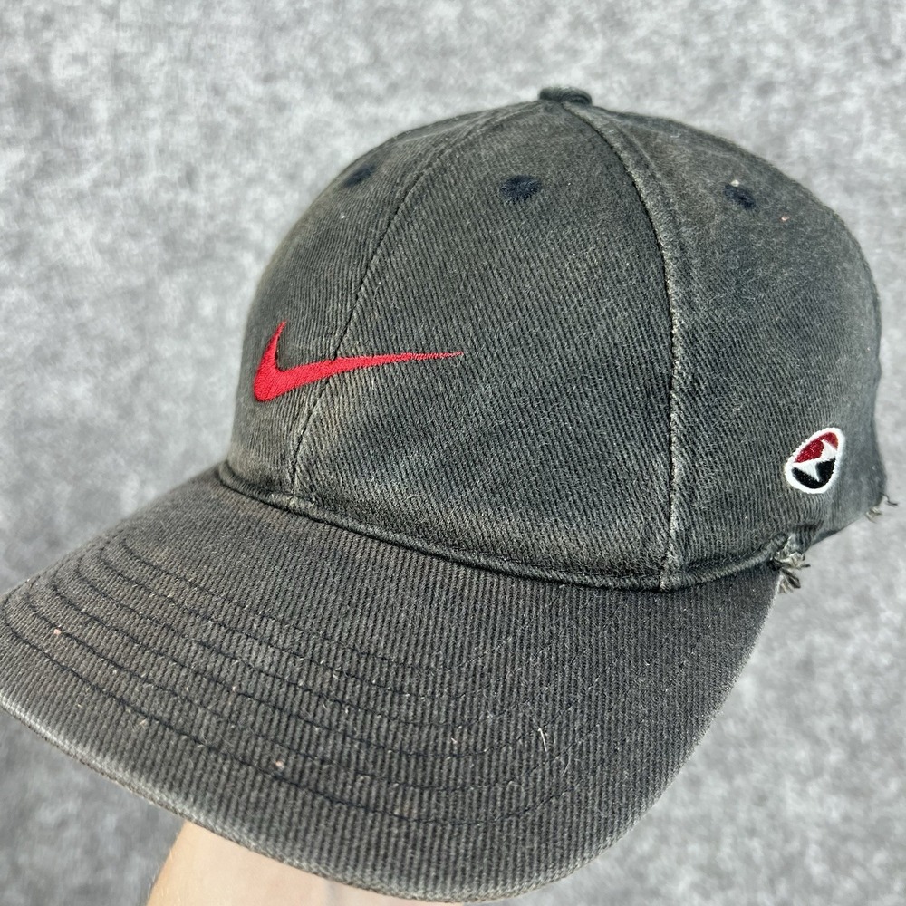 Vintage 90s Nike Tiger Woods Hat Yin Yang Red Swoosh Faded Black Strapback Rare